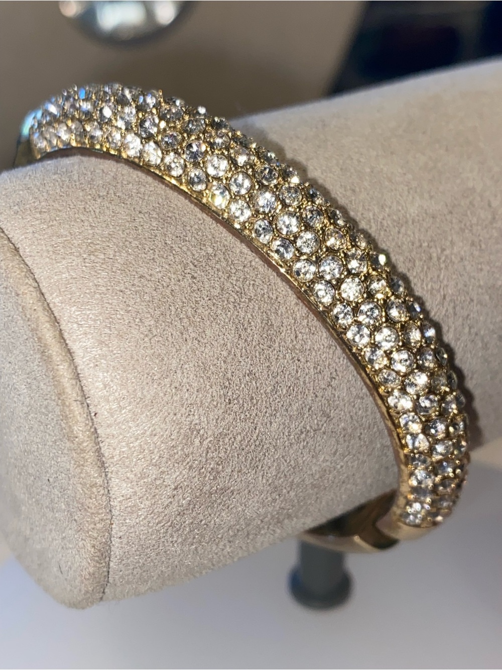 Vintage Gold-Tone Pave Crystal Bangle Bracelet